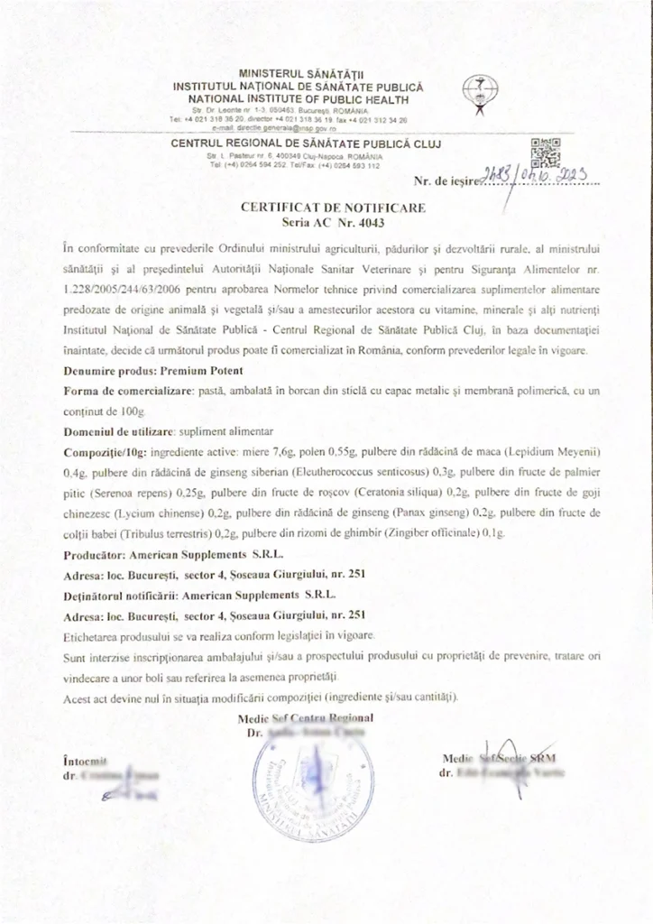 Aprobare miere potență Premium Potent